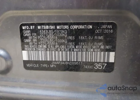 2017 Mitsubishi Outlander Sport 2.0 Es z USA, uszkodzony, nr VIN JA4AP3AU8HZ009517